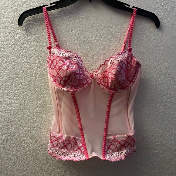 Elegant Pink Lace Corset Bustier Top With Straps L - Picture 2 of 14